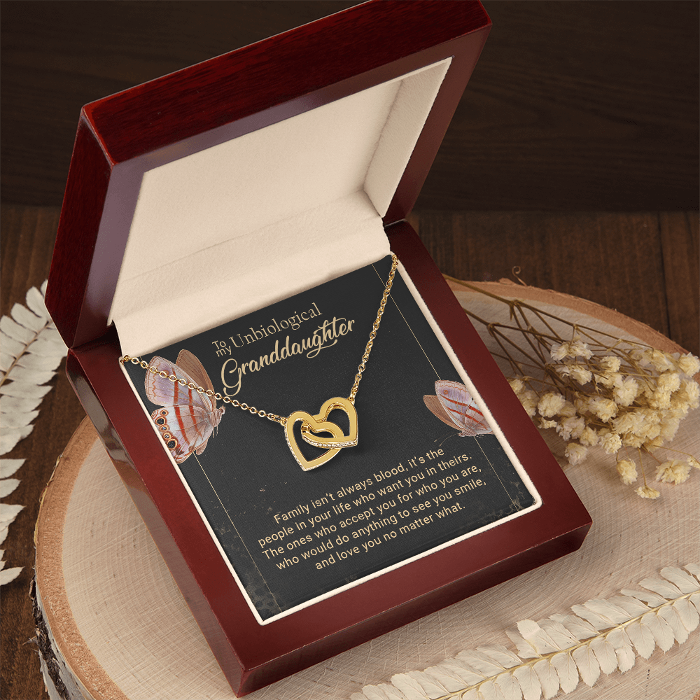 To My Unbiological Granddaughter Interlocking Hearts Necklace – Bonus Granddaughter Gift from Grandma – Blended Family Jewelry Gift for Birthday, Christmas & Just Because