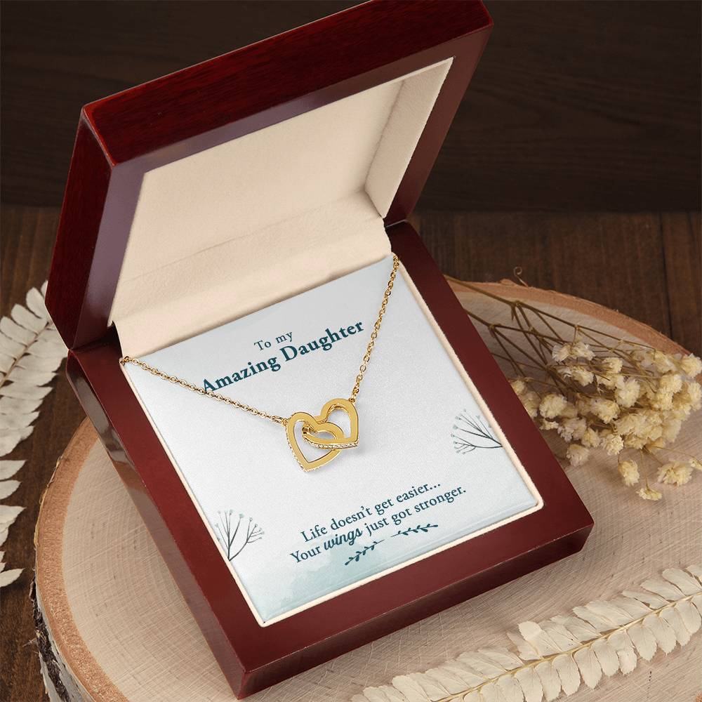 Amazing Daughter Life Doesn’t Get Easier, You Get Stronger Interlocking Hearts Necklace