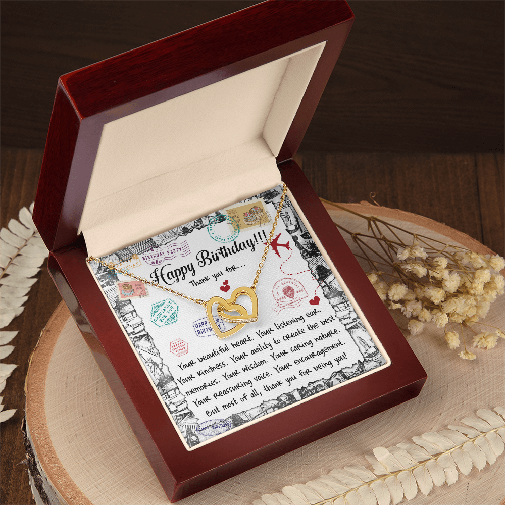 Birthday Interlocking Hearts Necklace – Heartfelt Birthday Gift for Her • Thank You Message Card • Elegant Jewelry for Mom, Daughter, Wife, Sister, Best Friend