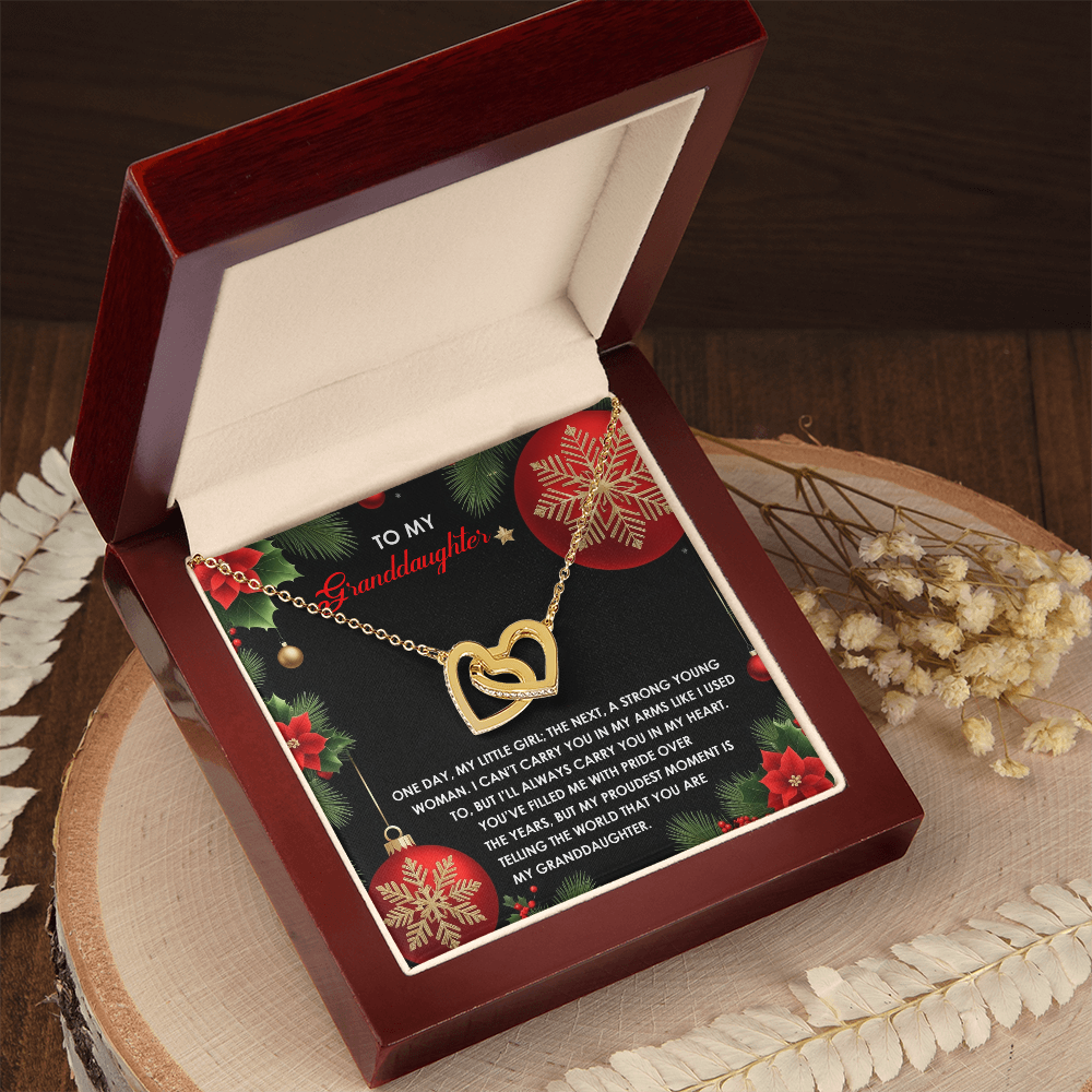 Christmas Granddaughter Interlocking Hearts Necklace – Sentimental Holiday Gift for Granddaughter • Meaningful Christmas Message Card • Love From Grandma/Grandpa