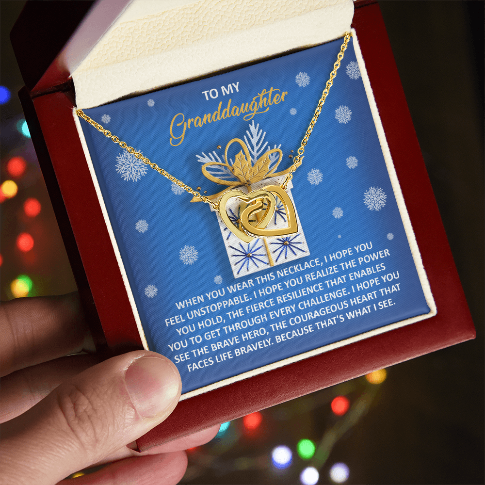 To My Granddaughter – “Unstoppable Heart” Interlocking Hearts Necklace Christmas Holiday Gift