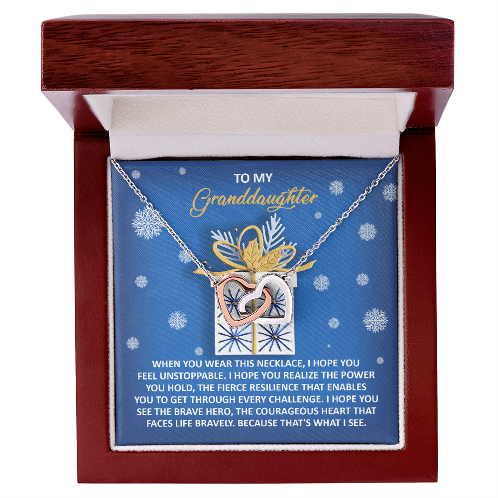 To My Granddaughter – Unstoppable Heart -Interlocking Hearts Necklace Christmas Holiday Gift