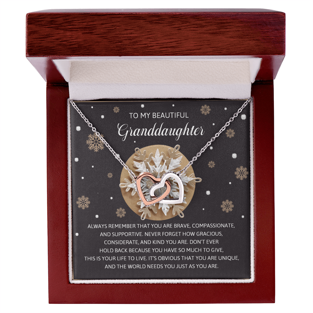 To My Beautiful Granddaughter Interlocking Hearts Necklace – Inspirational Granddaughter Gift from Grandma – Christmas Snowflake Jewelry Gift for Birthday & Holiday