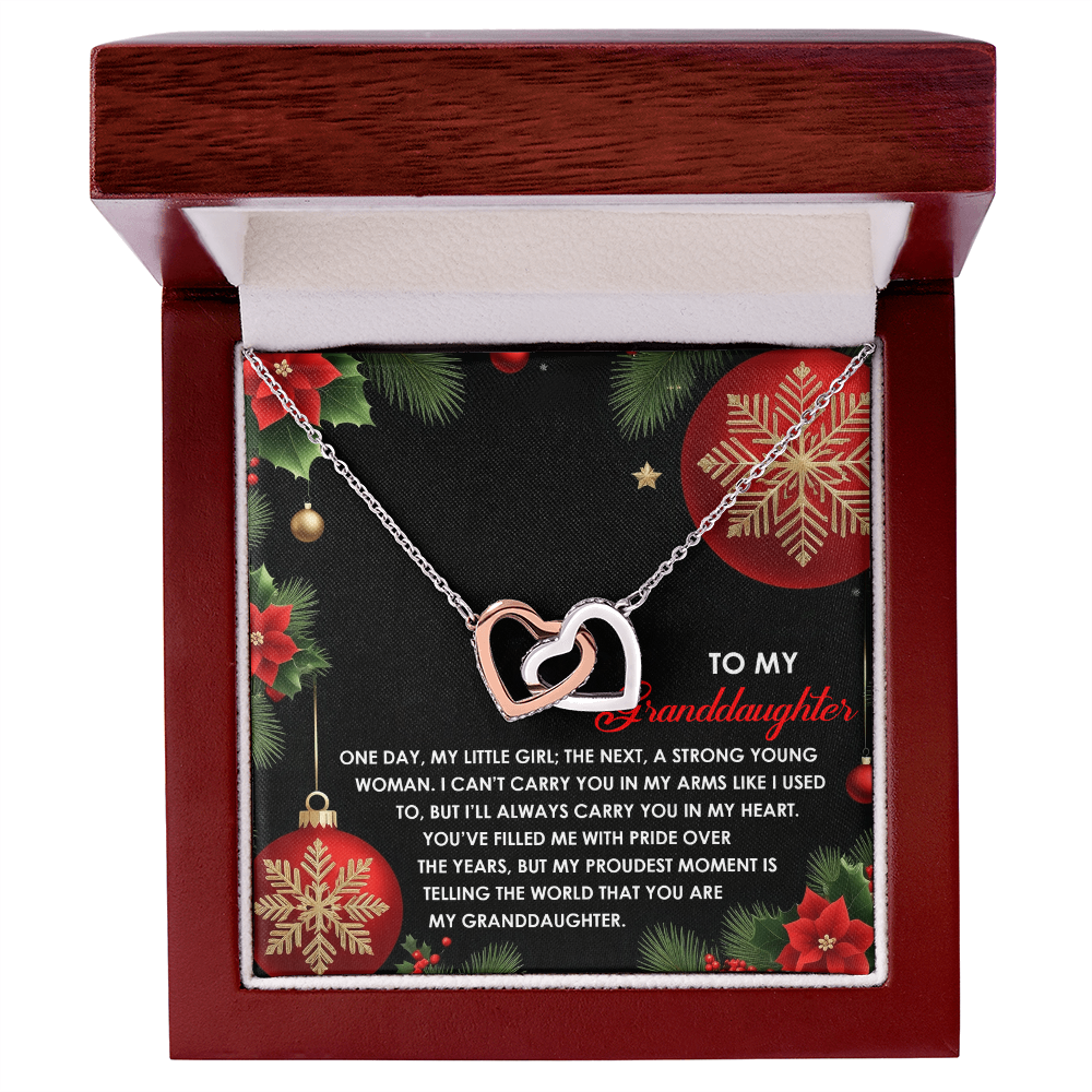 To My Granddaughter Christmas Interlocking Hearts Necklace – One Day My Little Girl Poem Gift from Grandma – Holiday Granddaughter Jewelry Keepsake