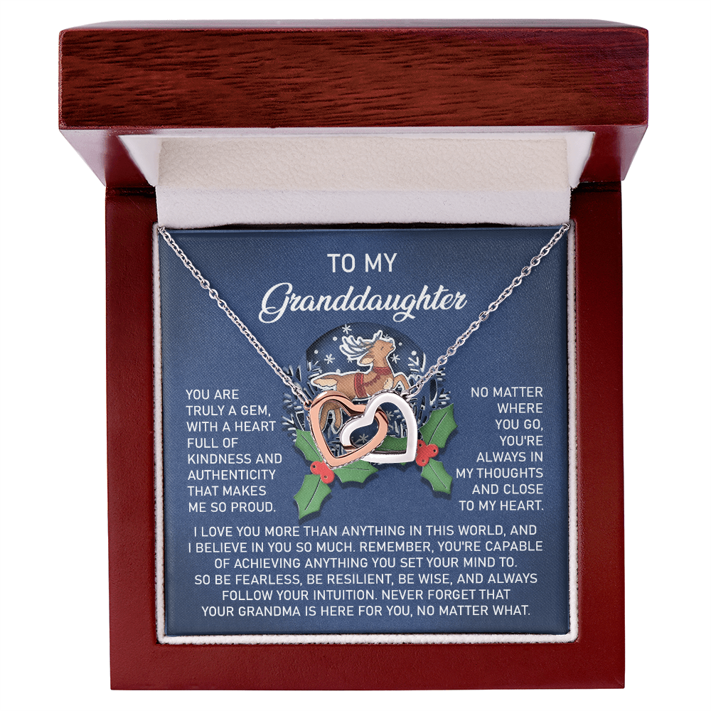 Christmas Granddaughter Interlocking Hearts Necklace – Holiday Gift from Grandma • Inspirational Message Card • Sentimental Keepsake Jewelry