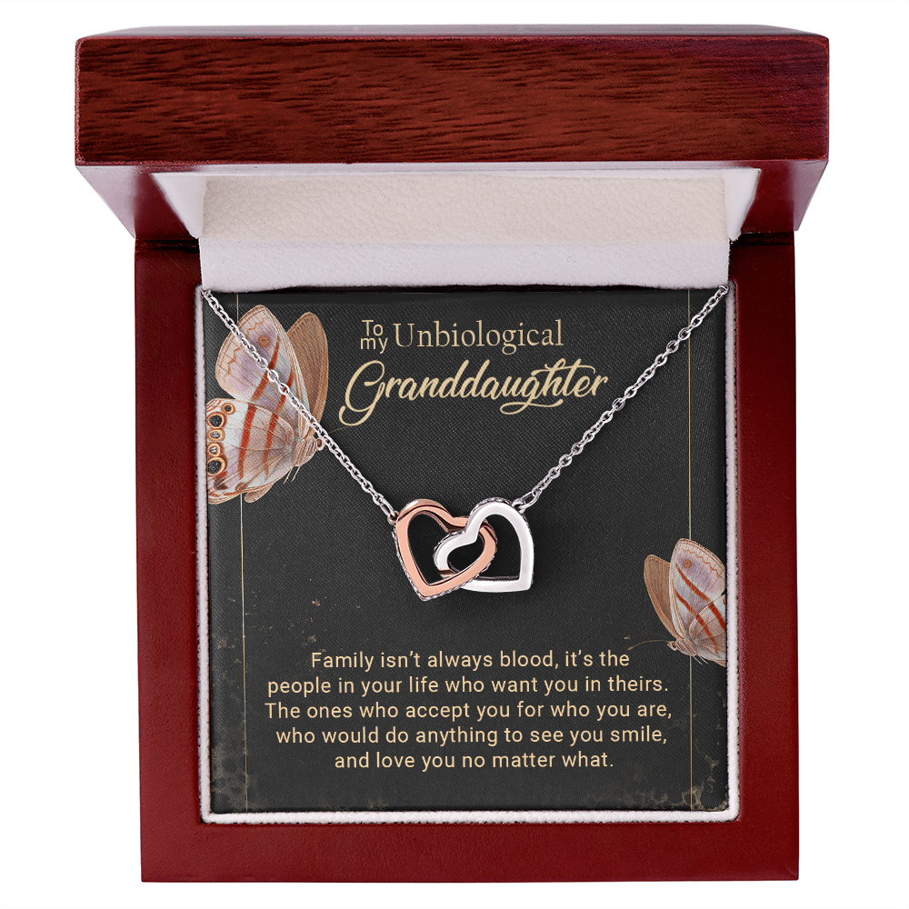 To My Unbiological Granddaughter Interlocking Hearts Necklace – Bonus Granddaughter Gift from Grandma – Blended Family Jewelry Gift for Birthday, Christmas & Just Because