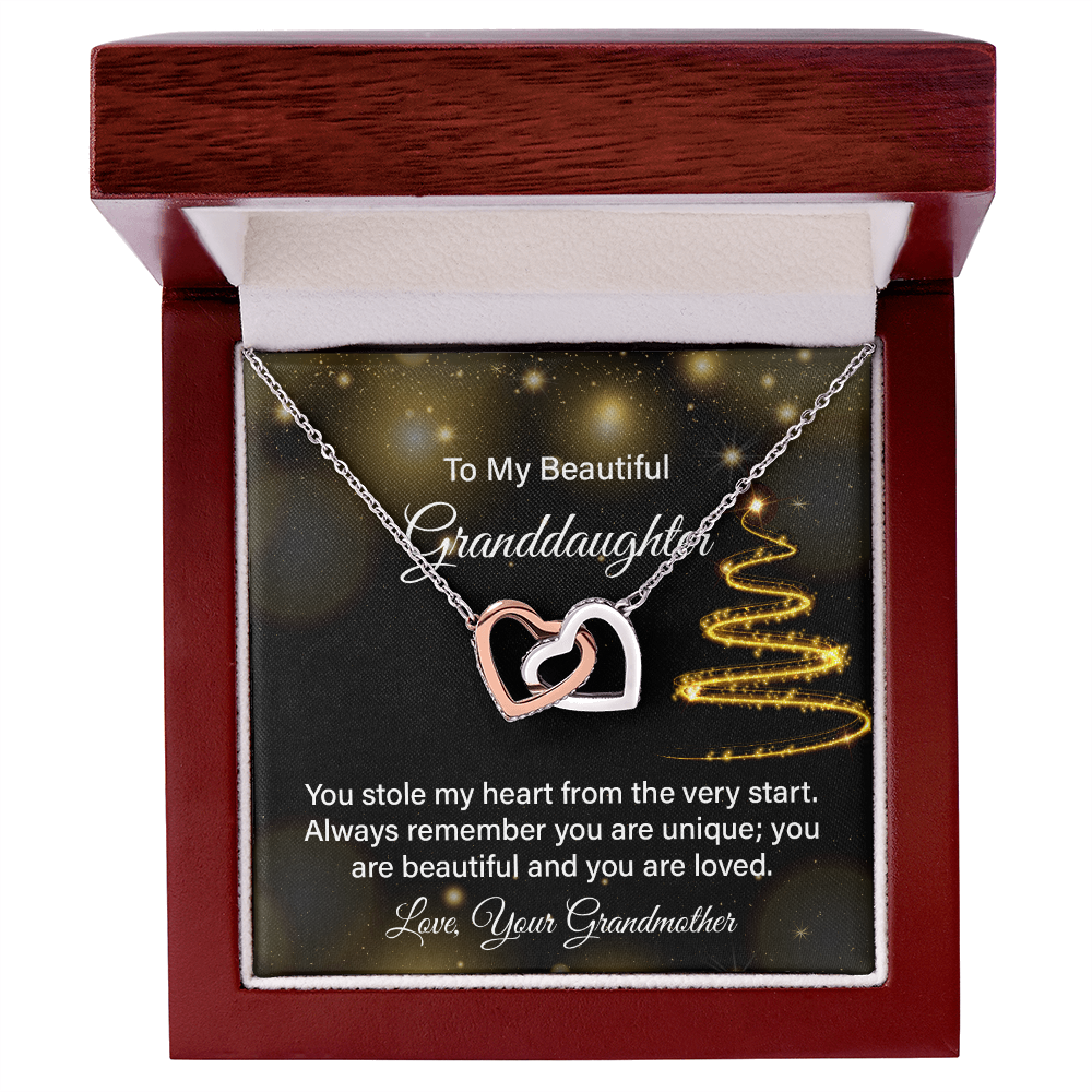 To My Beautiful Granddaughter Necklace from Grandma – Interlocking Hearts Love Necklace, Sentimental Gift from Grandmother