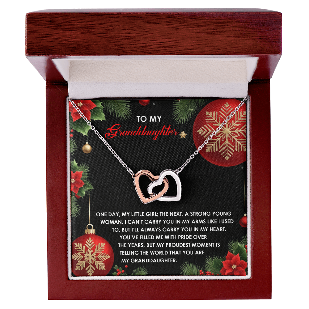 Christmas Granddaughter Interlocking Hearts Necklace – Sentimental Holiday Gift for Granddaughter • Meaningful Christmas Message Card • Love From Grandma/Grandpa