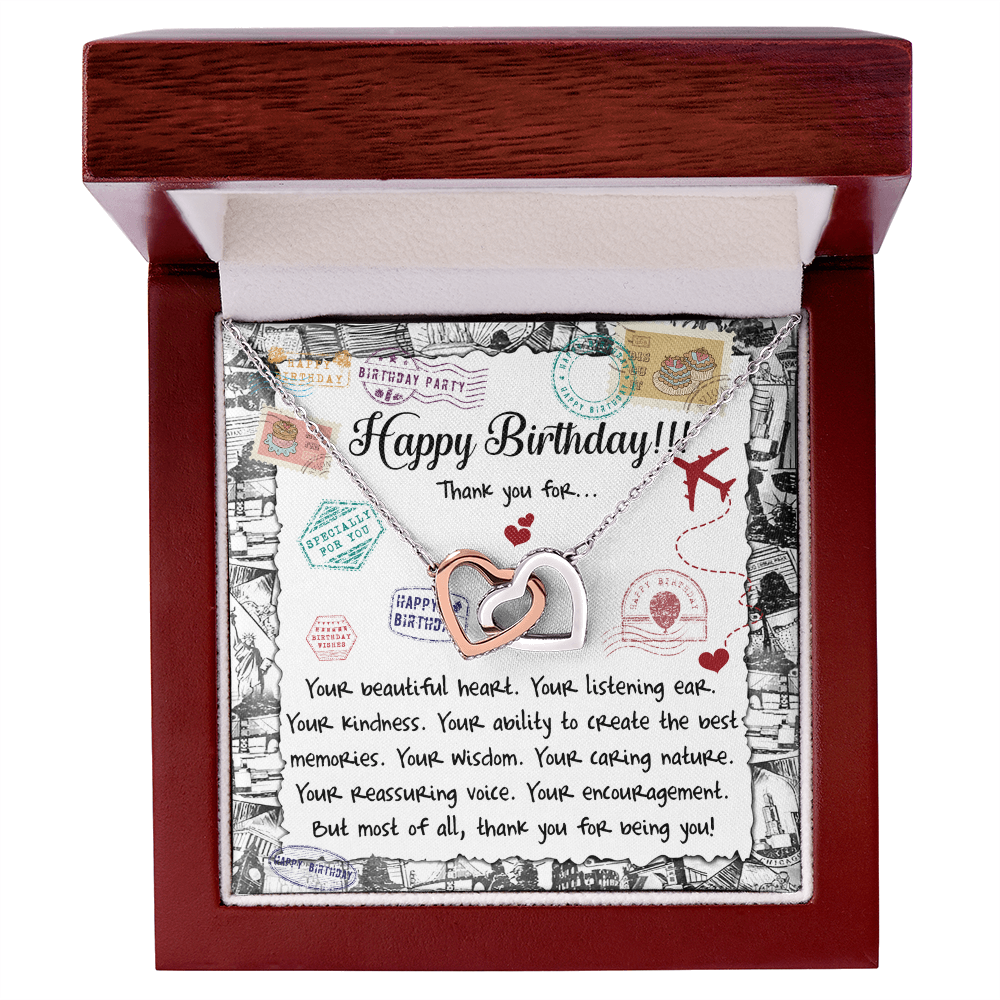 Birthday Interlocking Hearts Necklace – Heartfelt Birthday Gift for Her • Thank You Message Card • Elegant Jewelry for Mom, Daughter, Wife, Sister, Best Friend