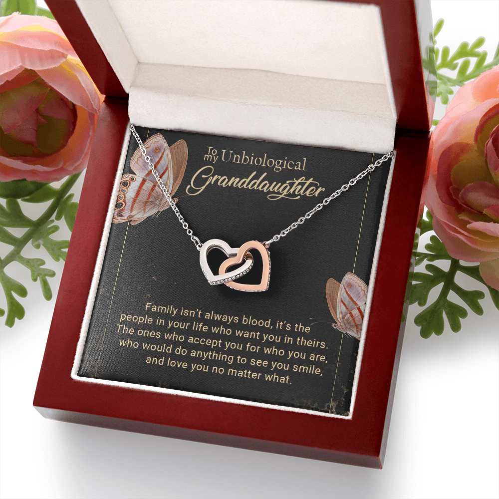 To My Unbiological Granddaughter Interlocking Hearts Necklace – Bonus Granddaughter Gift from Grandma – Blended Family Jewelry Gift for Birthday, Christmas & Just Because