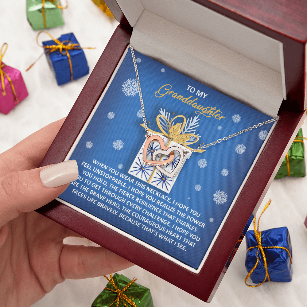 To My Granddaughter – “Unstoppable Heart” Interlocking Hearts Necklace Christmas Holiday Gift
