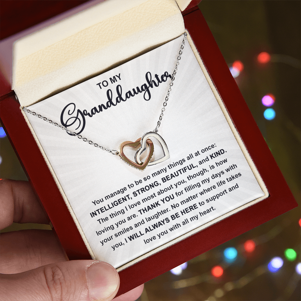 Granddaughter Interlocking Hearts Necklace – Sentimental Gift from Grandma or Grandpa • Inspirational Message Card • Birthday, Christmas & Everyday Keepsake