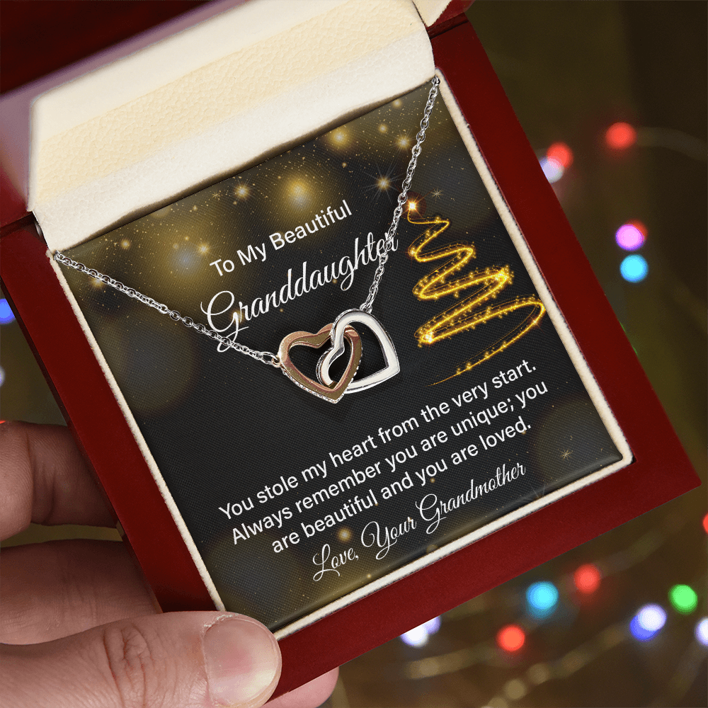 To My Beautiful Granddaughter Necklace from Grandma – Interlocking Hearts Love Necklace, Sentimental Gift from Grandmother