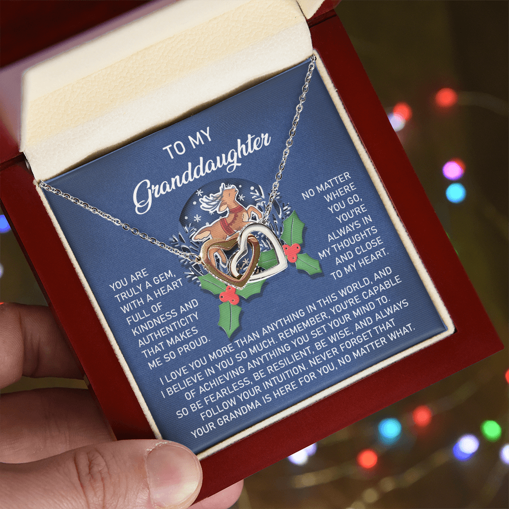 Christmas Granddaughter Interlocking Hearts Necklace – Holiday Gift from Grandma • Inspirational Message Card • Sentimental Keepsake Jewelry