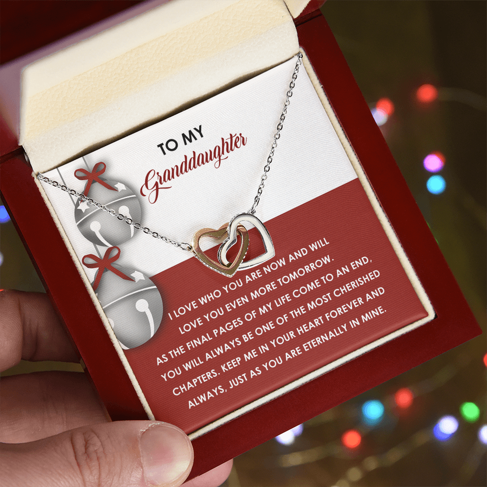 Granddaughter Christmas Interlocking Hearts Necklace – Emotional Holiday Gift from Grandma or Grandpa • Sentimental Message Card • Keepsake Jewelry