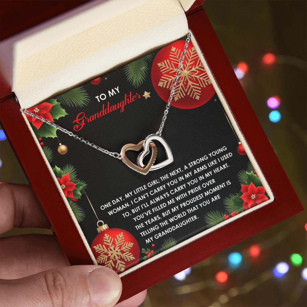 Christmas Granddaughter Interlocking Hearts Necklace – Sentimental Holiday Gift for Granddaughter • Meaningful Christmas Message Card • Love From Grandma/Grandpa