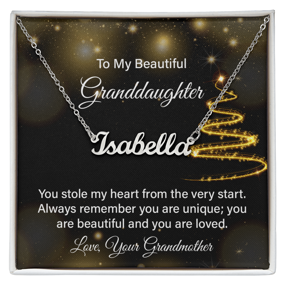 To My Beautiful Granddaughter Personalized Name Necklace – Christmas Gift from Grandmother • Custom Name Jewelry • Sentimental Keepsake for Girls