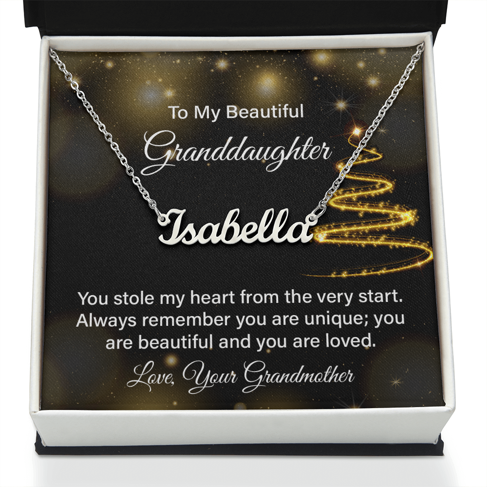 To My Beautiful Granddaughter Personalized Name Necklace – Christmas Gift from Grandmother • Custom Name Jewelry • Sentimental Keepsake for Girls