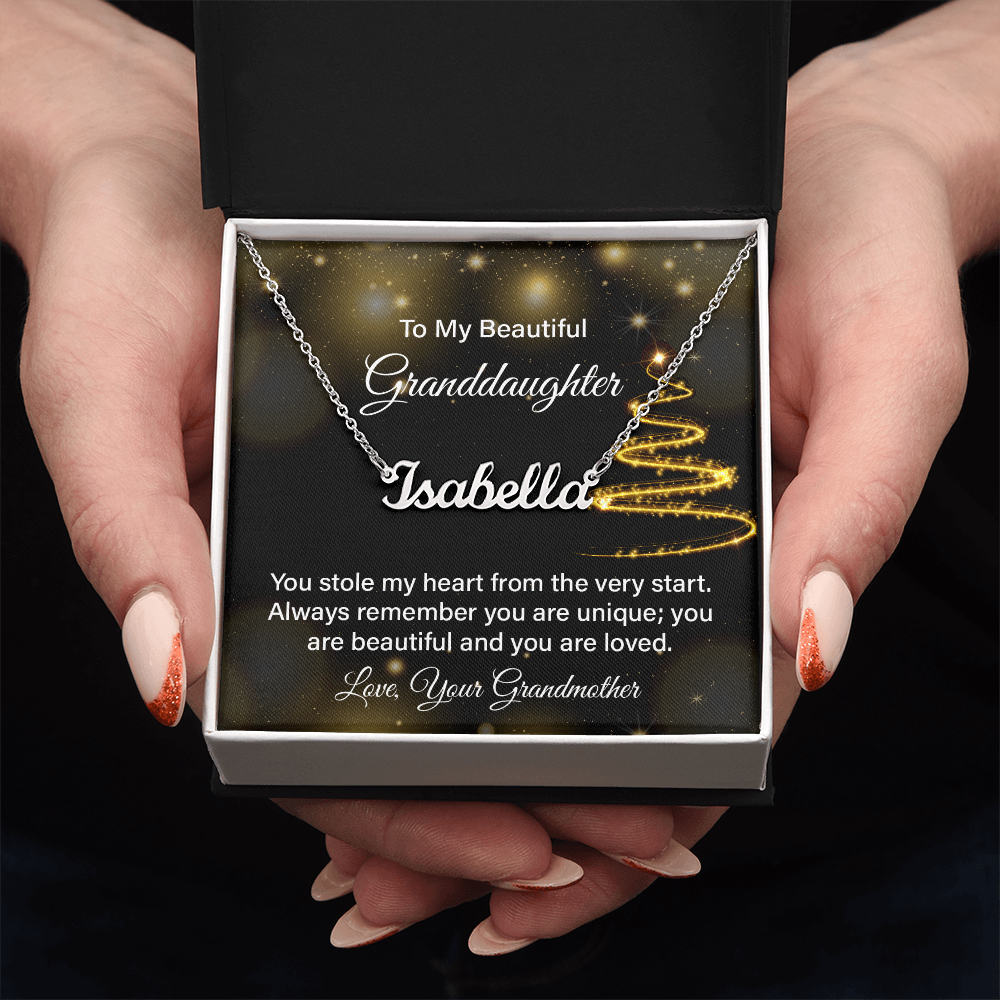 To My Beautiful Granddaughter Personalized Name Necklace – Christmas Gift from Grandmother • Custom Name Jewelry • Sentimental Keepsake for Girls