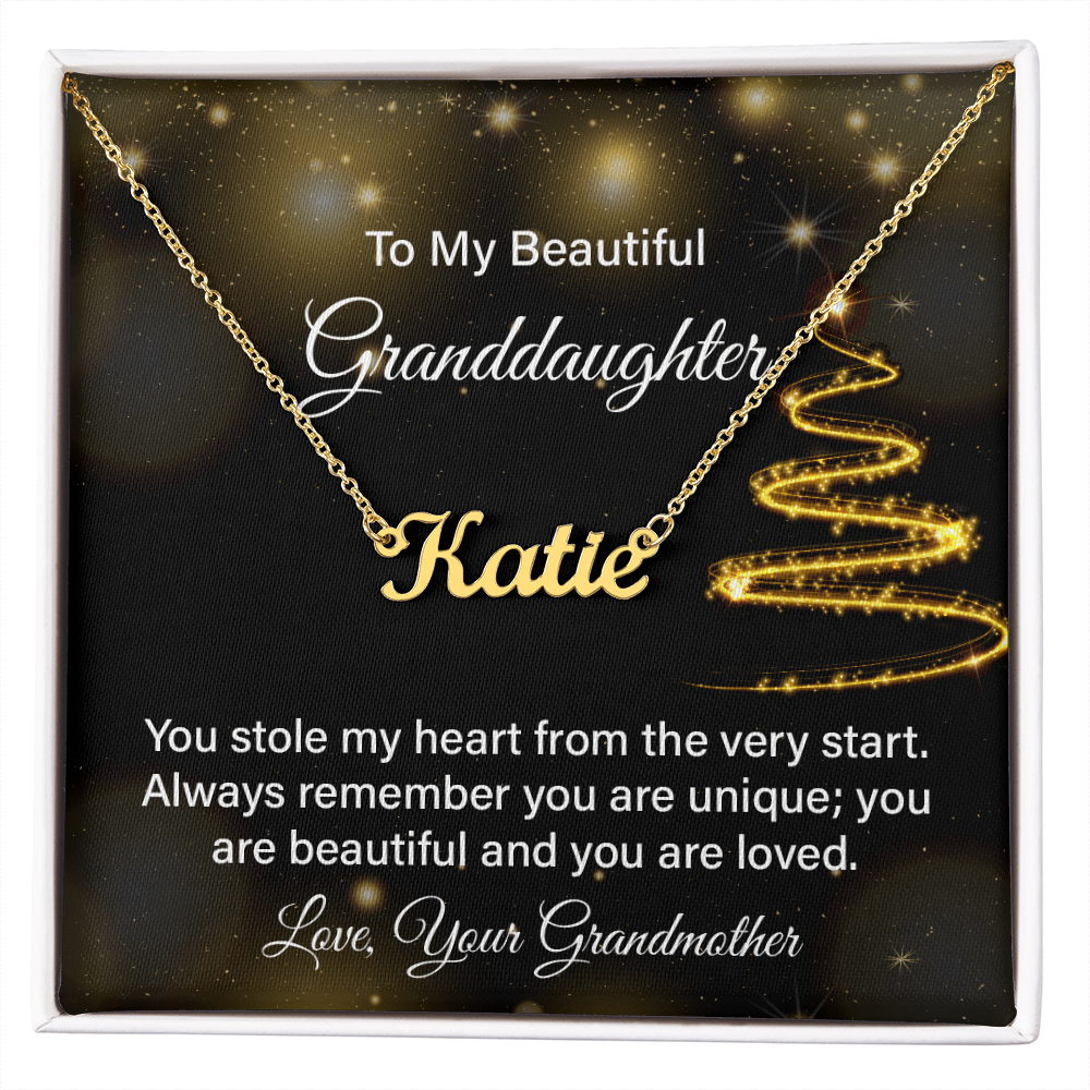 To My Beautiful Granddaughter Personalized Name Necklace – Christmas Gift from Grandmother • Custom Name Jewelry • Sentimental Keepsake for Girls