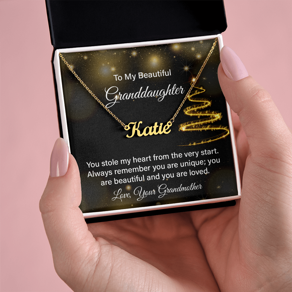 To My Beautiful Granddaughter Personalized Name Necklace – Christmas Gift from Grandmother • Custom Name Jewelry • Sentimental Keepsake for Girls