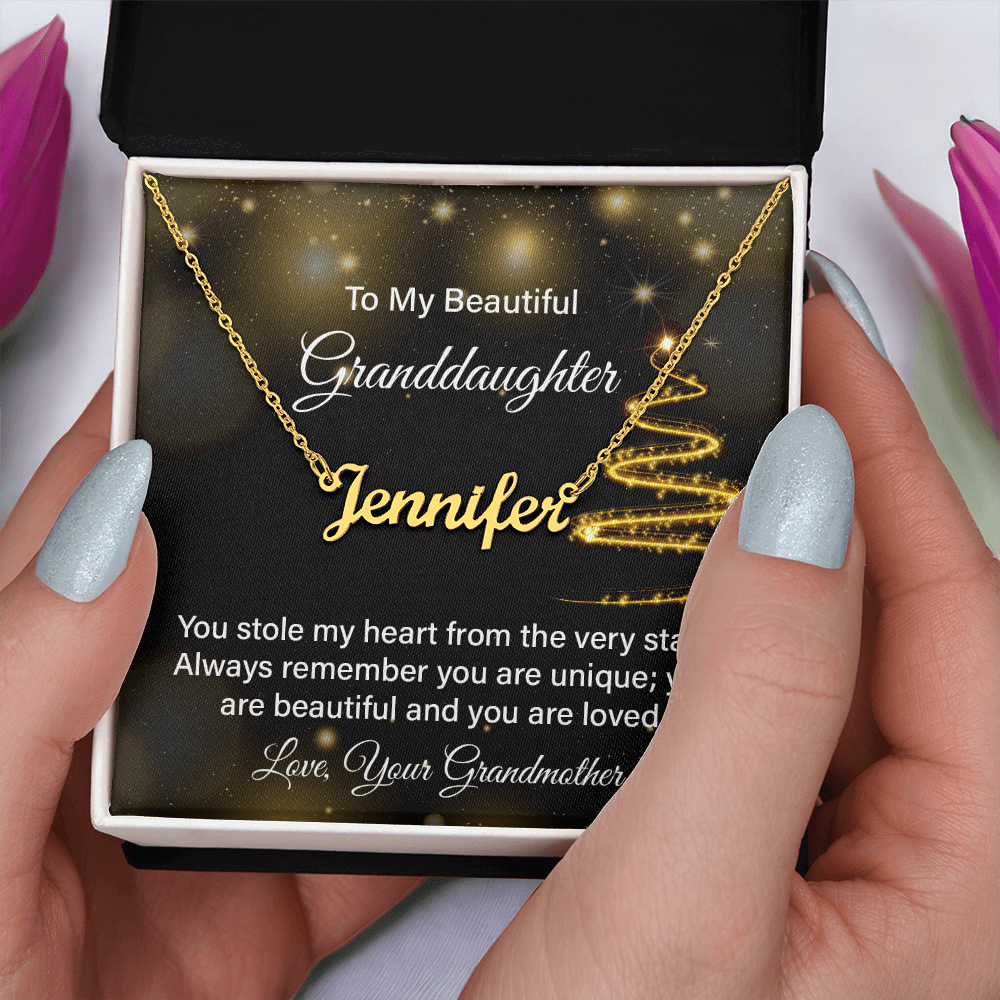 To My Beautiful Granddaughter Personalized Name Necklace – Christmas Gift from Grandmother • Custom Name Jewelry • Sentimental Keepsake for Girls
