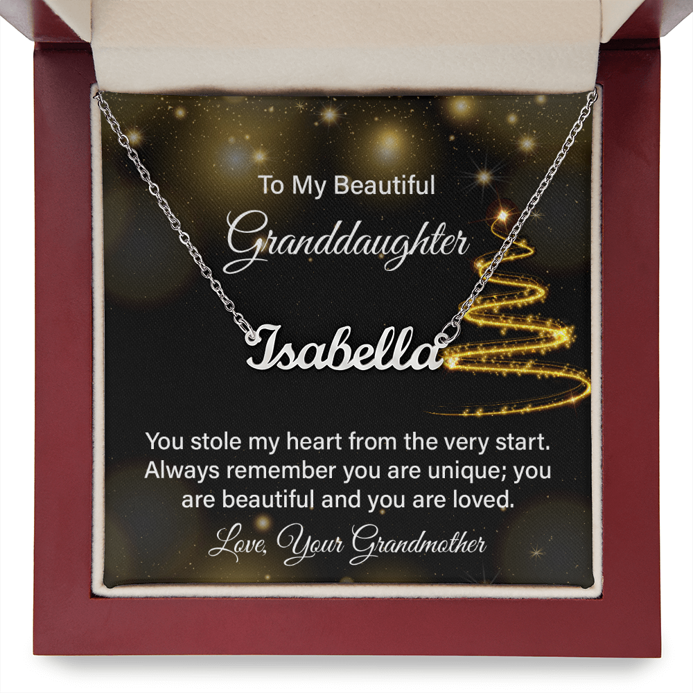 To My Beautiful Granddaughter Personalized Name Necklace – Christmas Gift from Grandmother • Custom Name Jewelry • Sentimental Keepsake for Girls