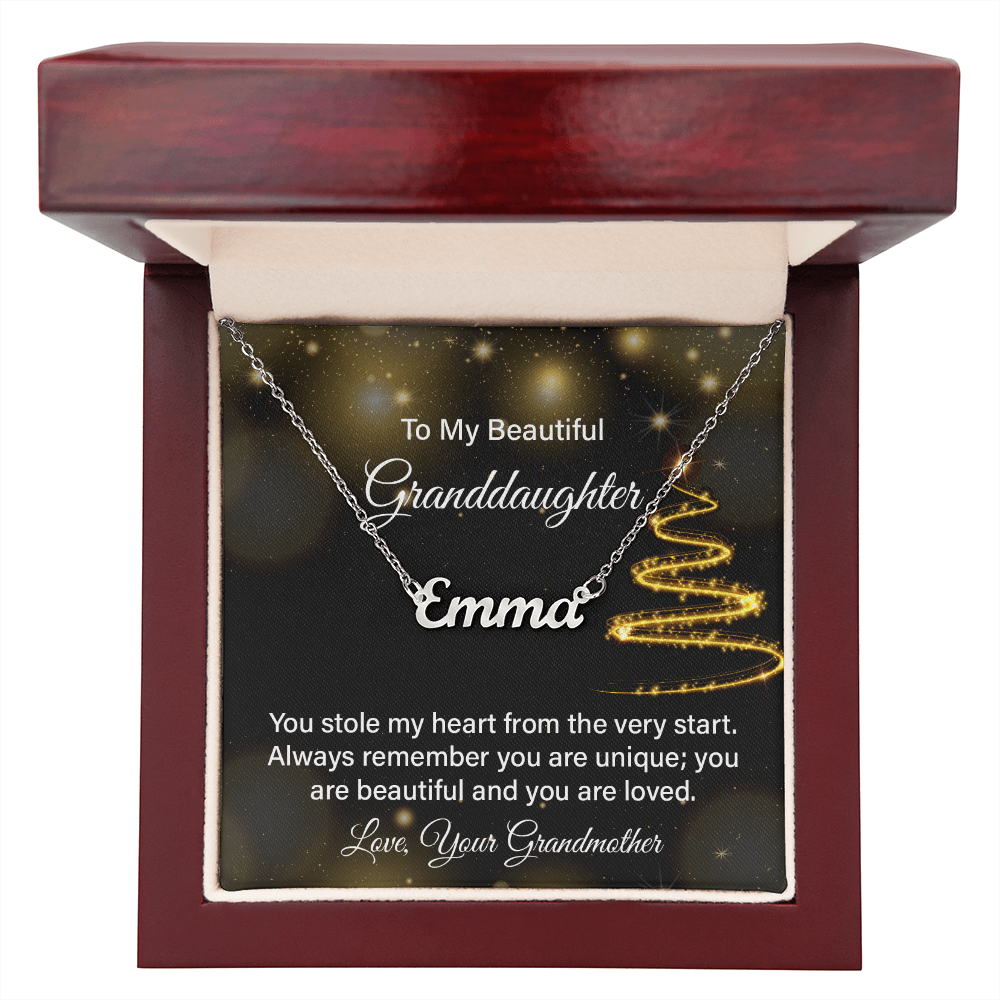 To My Beautiful Granddaughter Personalized Name Necklace – Christmas Gift from Grandmother • Custom Name Jewelry • Sentimental Keepsake for Girls