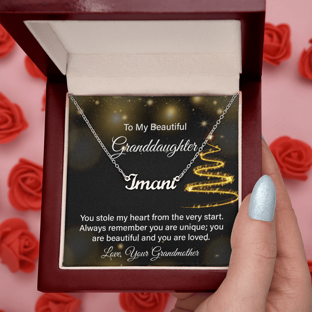 To My Beautiful Granddaughter Personalized Name Necklace – Christmas Gift from Grandmother • Custom Name Jewelry • Sentimental Keepsake for Girls