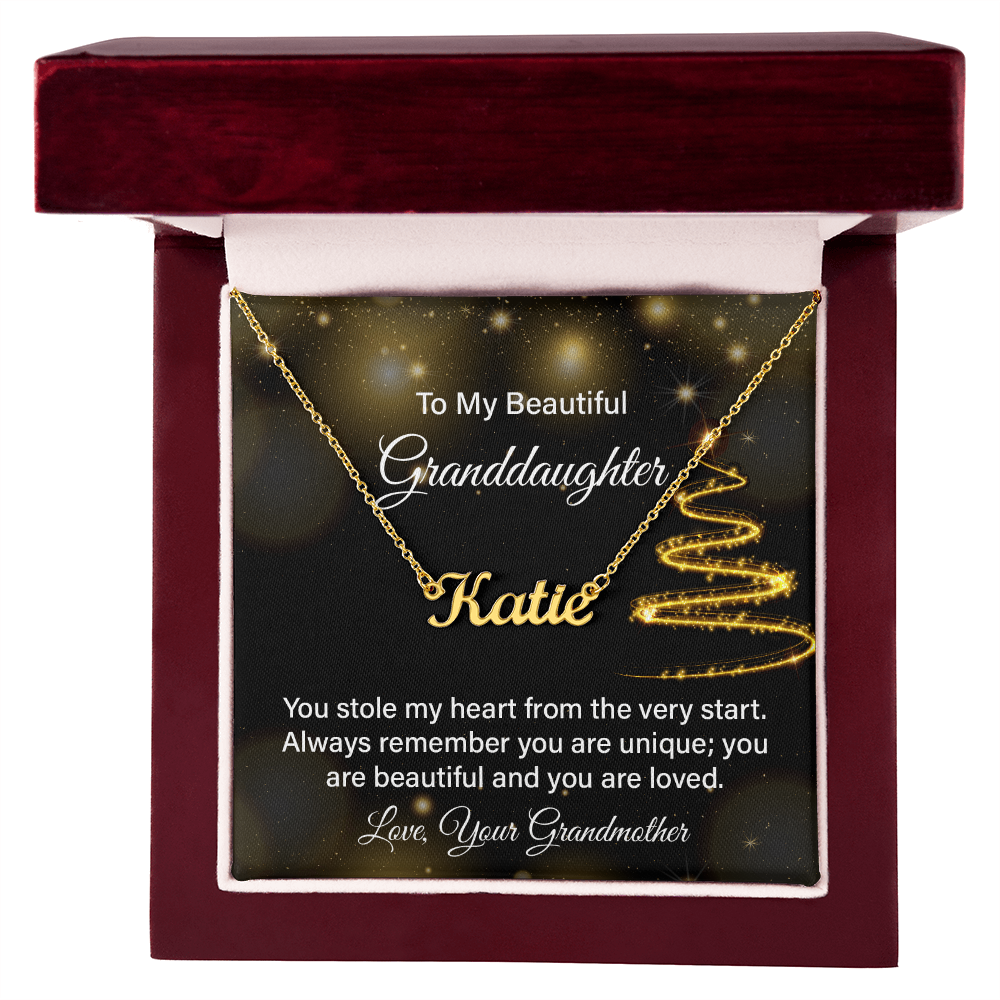 To My Beautiful Granddaughter Personalized Name Necklace – Christmas Gift from Grandmother • Custom Name Jewelry • Sentimental Keepsake for Girls