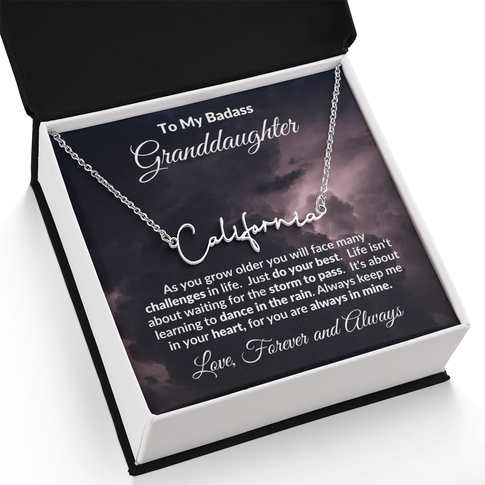 To My Badass Granddaughter Personalized Name Necklace – Inspirational Gift from Grandma • Custom Name Jewelry • Sentimental Keepsake for Birthday, Graduation or Christmas