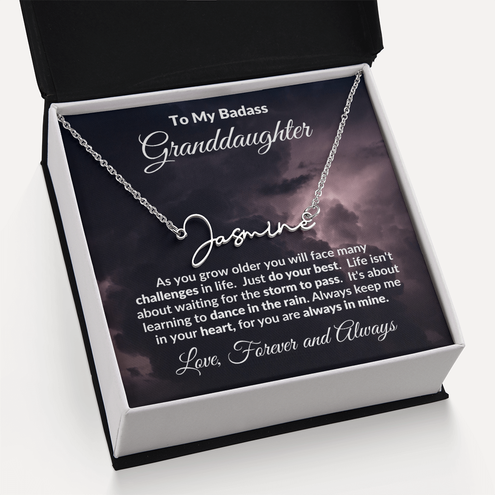 To My Badass Granddaughter Personalized Name Necklace – Inspirational Gift from Grandma • Custom Name Jewelry • Sentimental Keepsake for Birthday, Graduation or Christmas