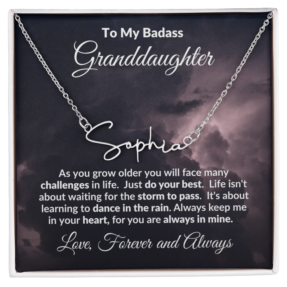 To My Badass Granddaughter Personalized Name Necklace – Inspirational Gift from Grandma • Custom Name Jewelry • Sentimental Keepsake for Birthday, Graduation or Christmas