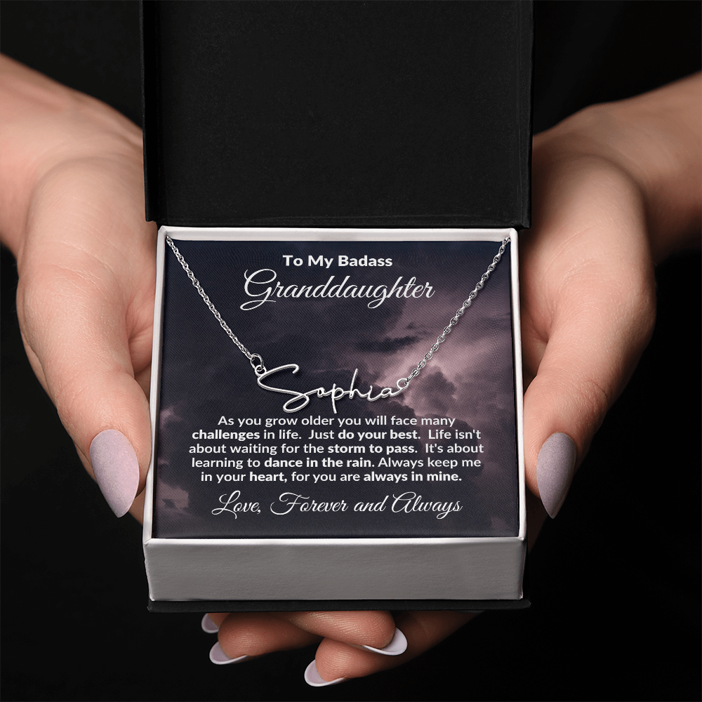 To My Badass Granddaughter Personalized Name Necklace – Inspirational Gift from Grandma • Custom Name Jewelry • Sentimental Keepsake for Birthday, Graduation or Christmas