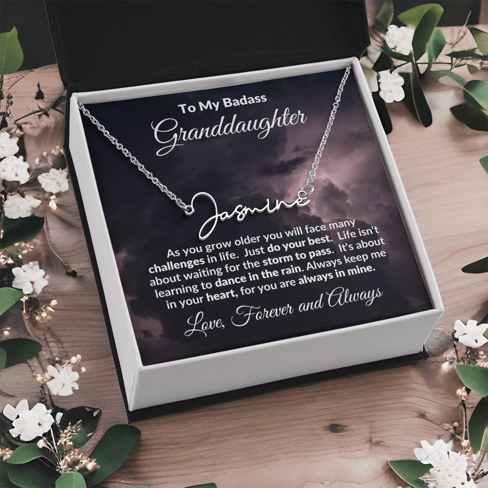 To My Badass Granddaughter Personalized Name Necklace – Inspirational Gift from Grandma • Custom Name Jewelry • Sentimental Keepsake for Birthday, Graduation or Christmas