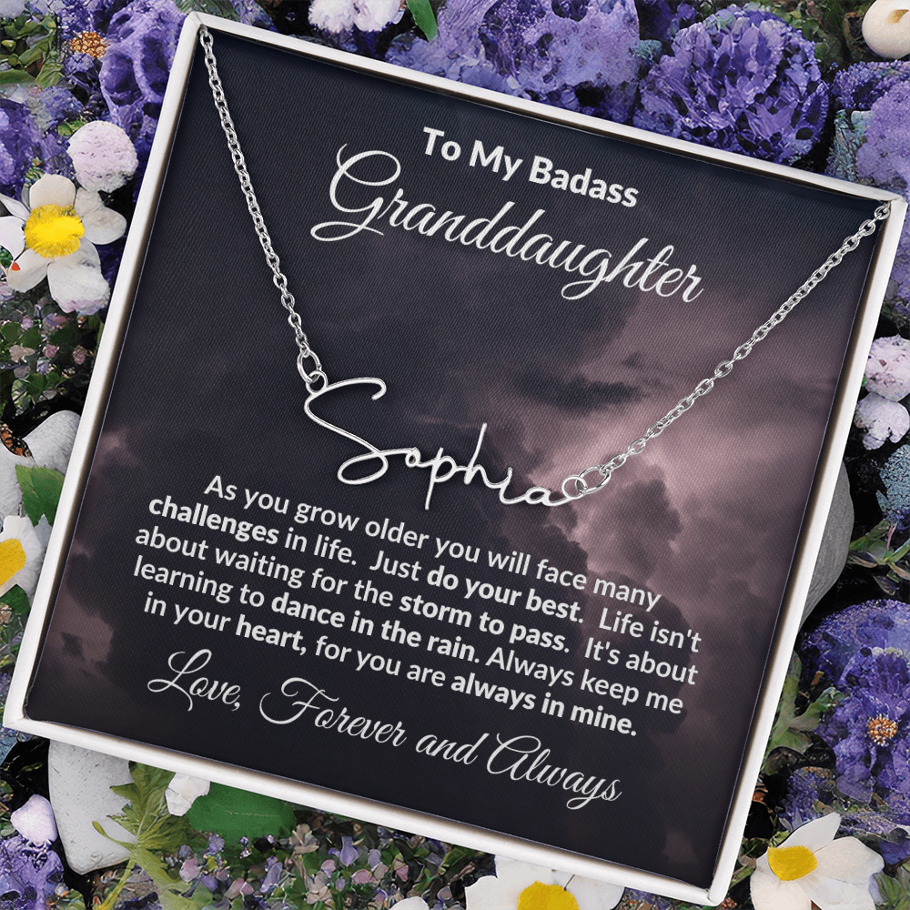 To My Badass Granddaughter Personalized Name Necklace – Inspirational Gift from Grandma • Custom Name Jewelry • Sentimental Keepsake for Birthday, Graduation or Christmas
