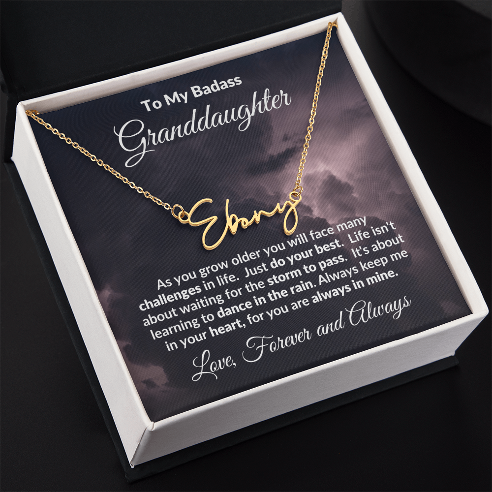 To My Badass Granddaughter Personalized Name Necklace – Inspirational Gift from Grandma • Custom Name Jewelry • Sentimental Keepsake for Birthday, Graduation or Christmas