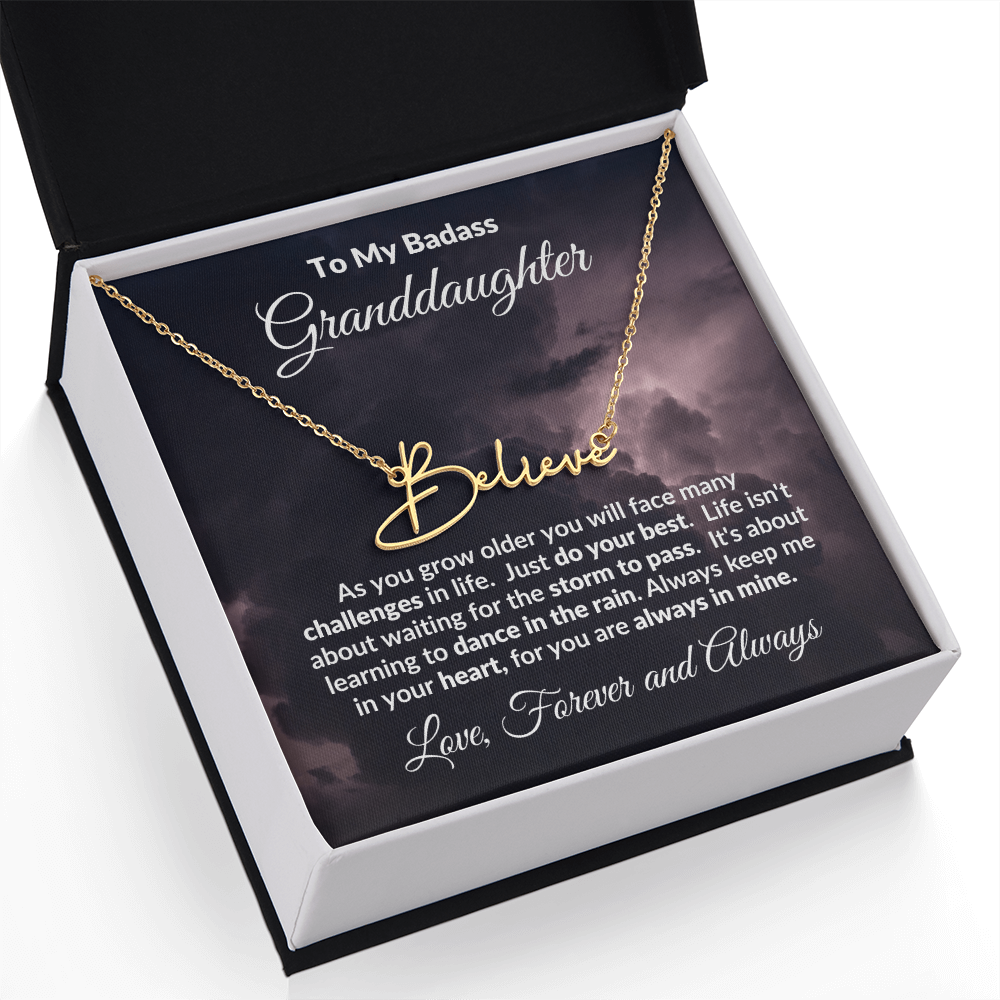 To My Badass Granddaughter Personalized Name Necklace – Inspirational Gift from Grandma • Custom Name Jewelry • Sentimental Keepsake for Birthday, Graduation or Christmas
