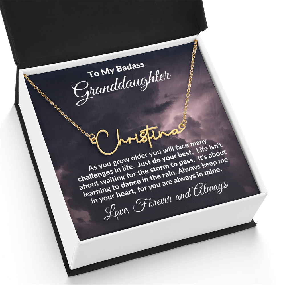 To My Badass Granddaughter Personalized Name Necklace – Inspirational Gift from Grandma • Custom Name Jewelry • Sentimental Keepsake for Birthday, Graduation or Christmas