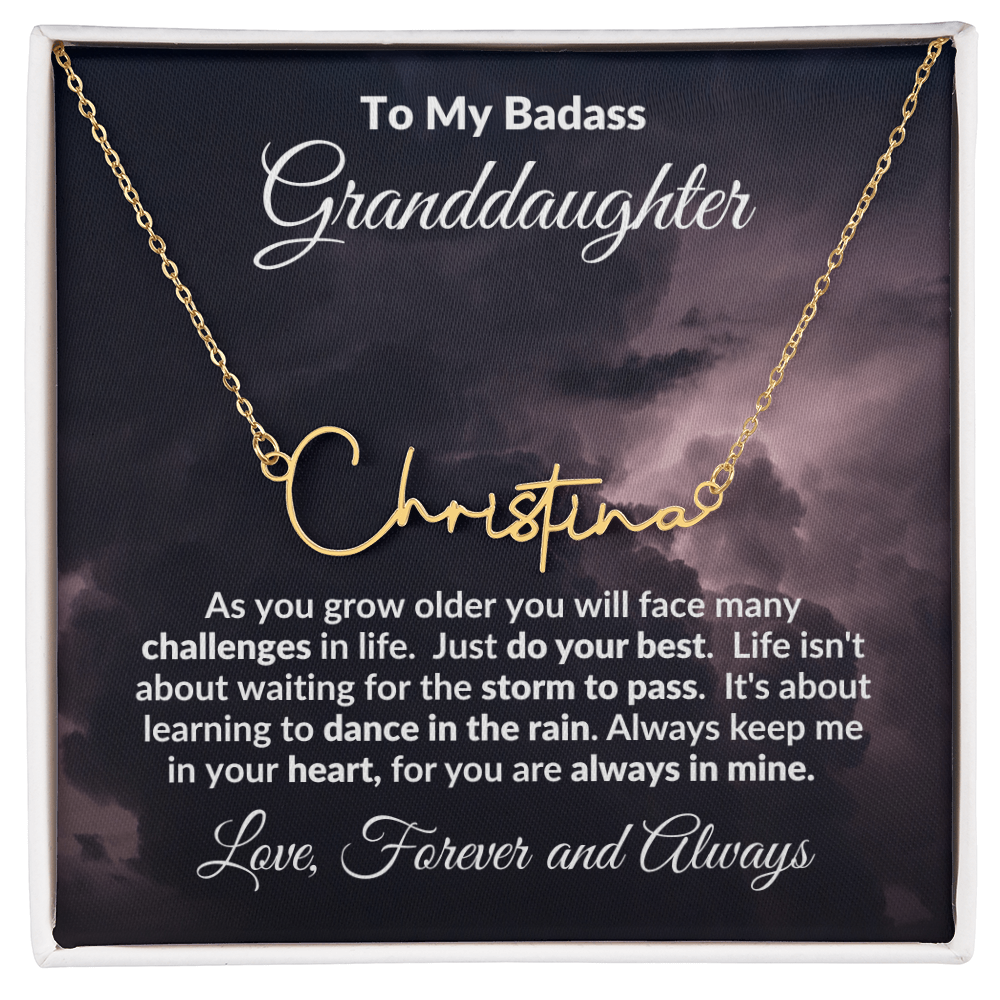To My Badass Granddaughter Personalized Name Necklace – Inspirational Gift from Grandma • Custom Name Jewelry • Sentimental Keepsake for Birthday, Graduation or Christmas