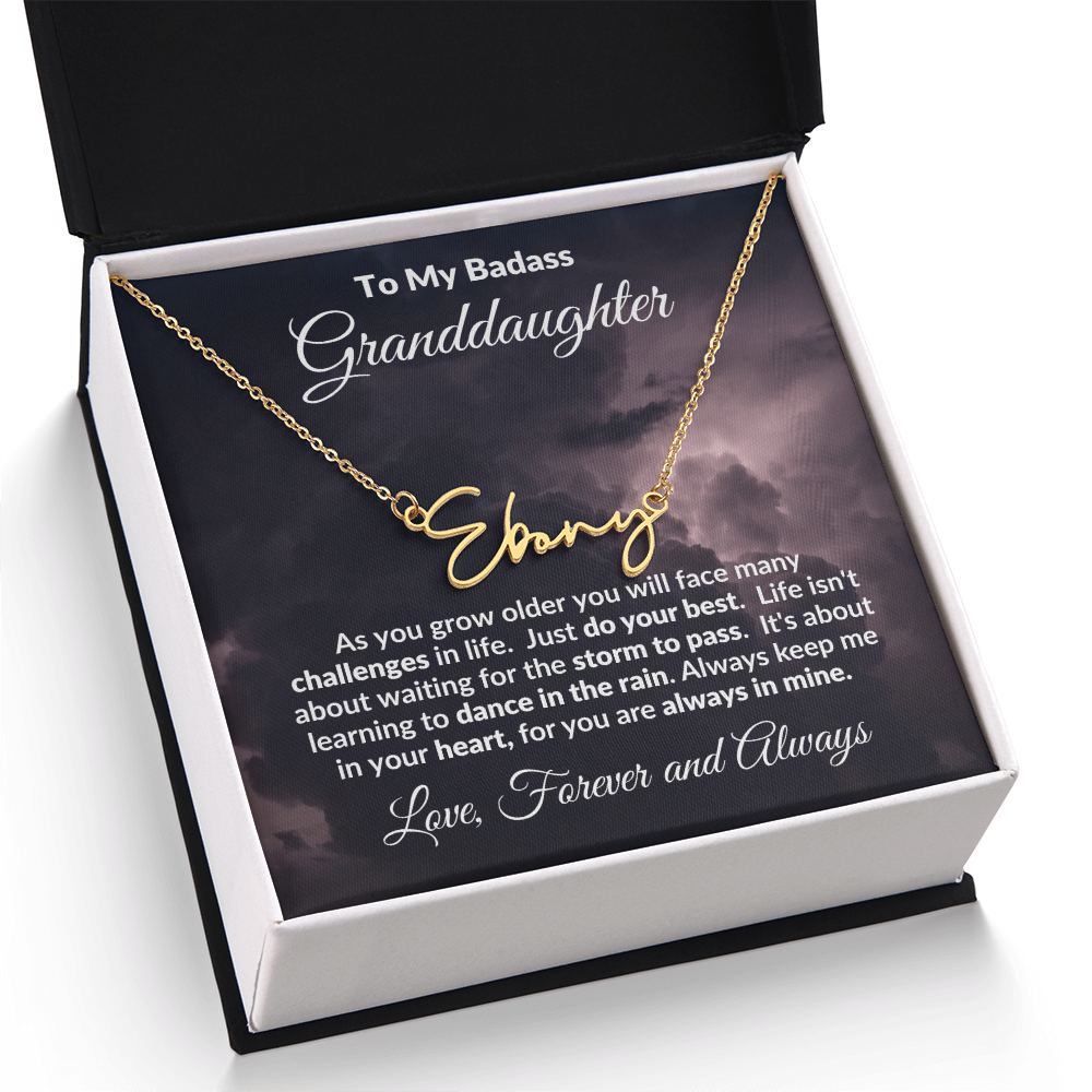 To My Badass Granddaughter Personalized Name Necklace – Inspirational Gift from Grandma • Custom Name Jewelry • Sentimental Keepsake for Birthday, Graduation or Christmas