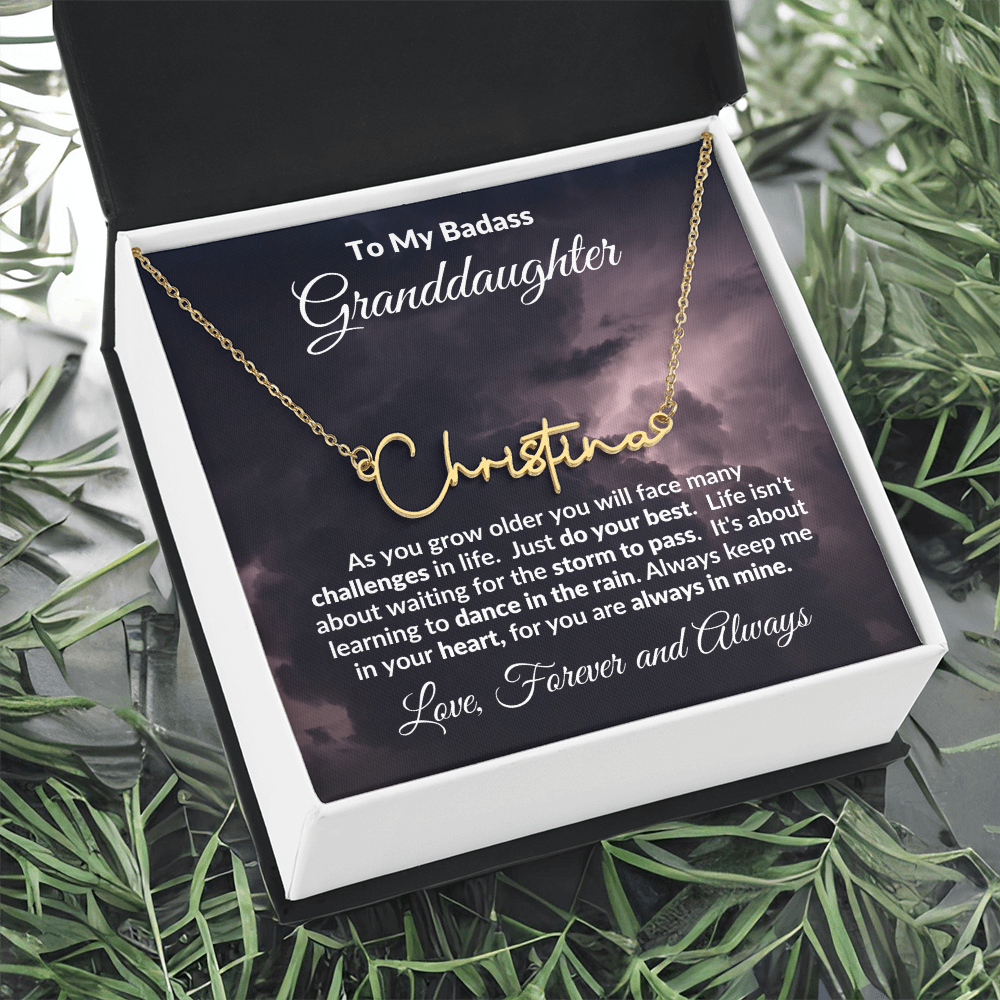 To My Badass Granddaughter Personalized Name Necklace – Inspirational Gift from Grandma • Custom Name Jewelry • Sentimental Keepsake for Birthday, Graduation or Christmas