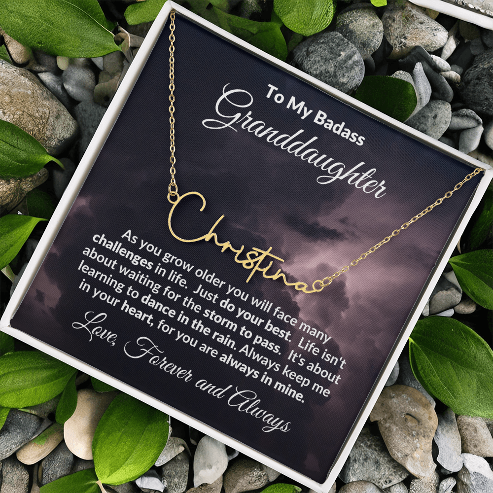To My Badass Granddaughter Personalized Name Necklace – Inspirational Gift from Grandma • Custom Name Jewelry • Sentimental Keepsake for Birthday, Graduation or Christmas
