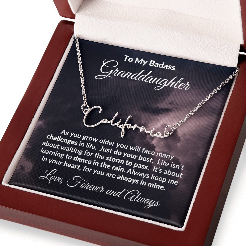 To My Badass Granddaughter Personalized Name Necklace – Inspirational Gift from Grandma • Custom Name Jewelry • Sentimental Keepsake for Birthday, Graduation or Christmas
