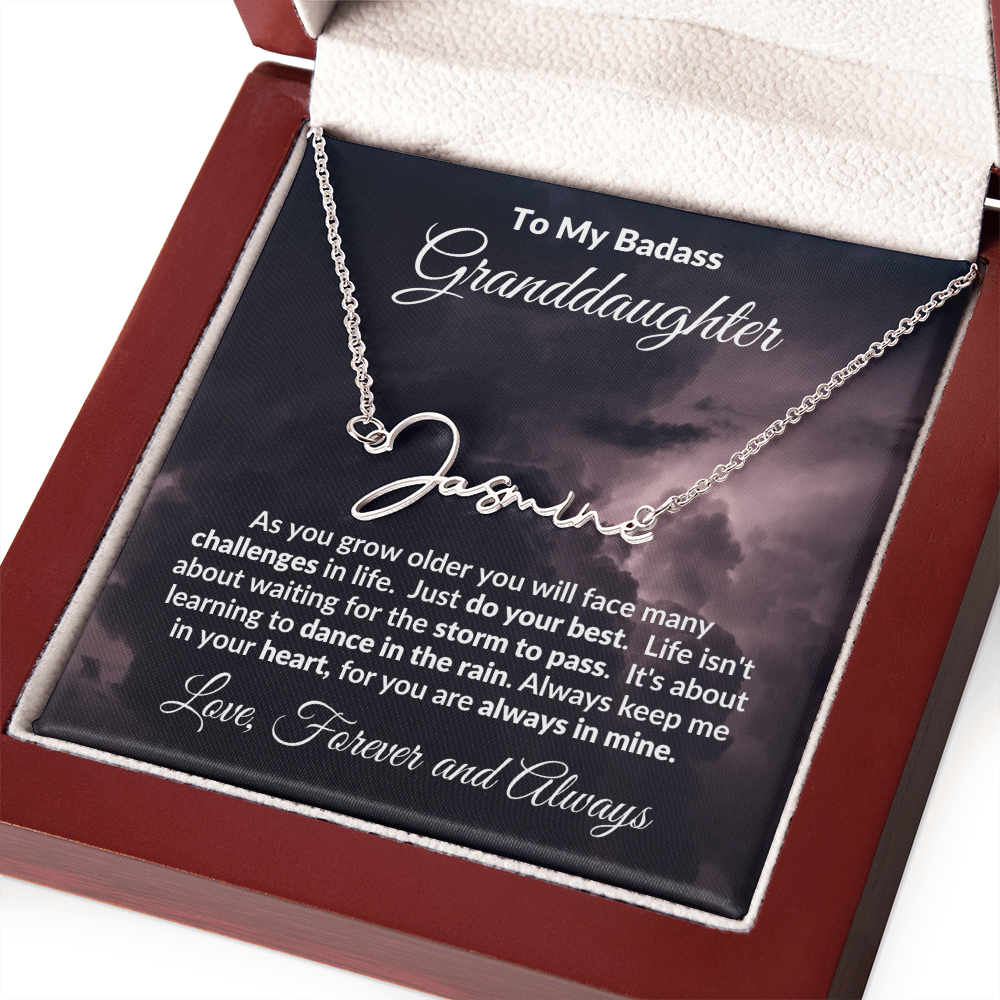 To My Badass Granddaughter Personalized Name Necklace – Inspirational Gift from Grandma • Custom Name Jewelry • Sentimental Keepsake for Birthday, Graduation or Christmas