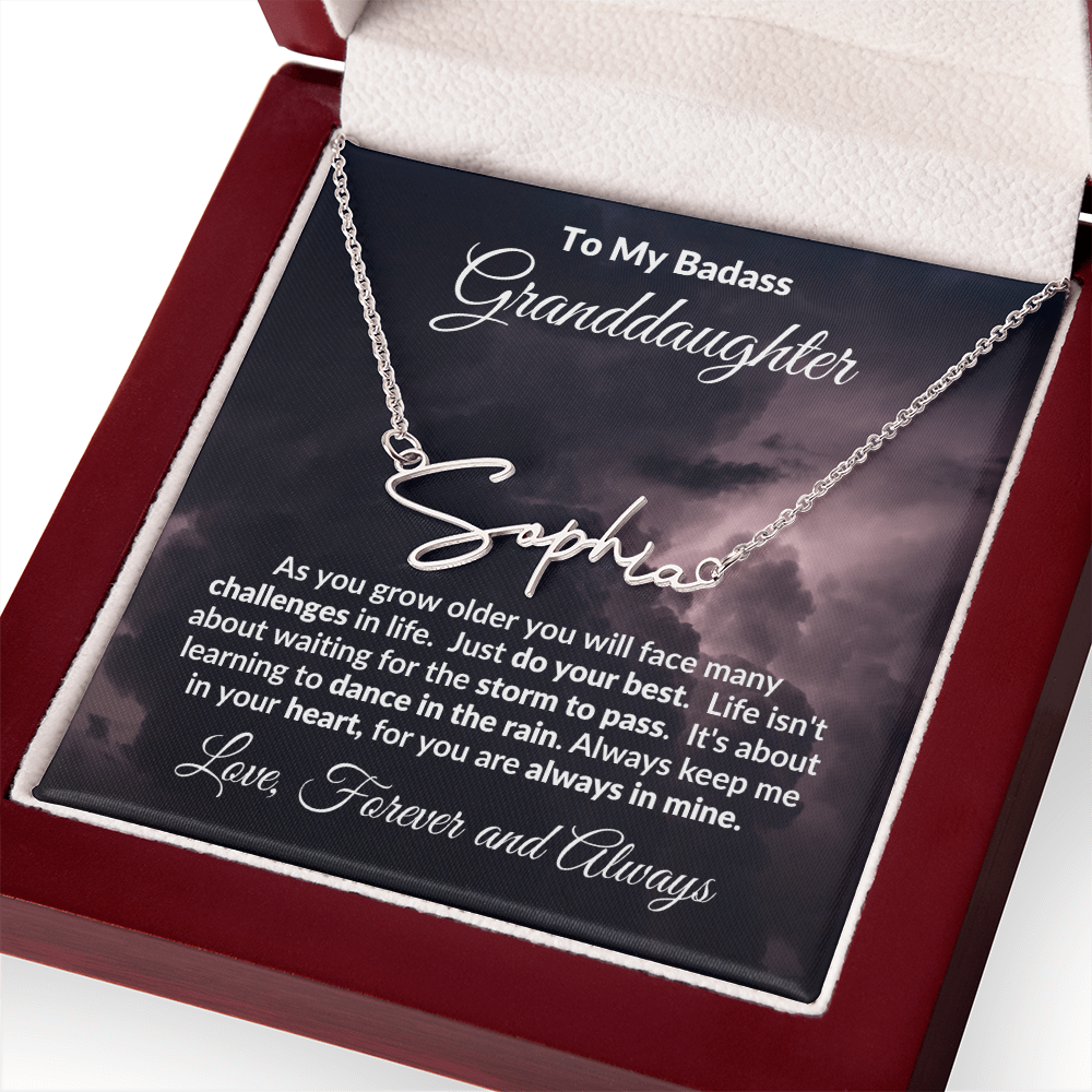 To My Badass Granddaughter Personalized Name Necklace – Inspirational Gift from Grandma • Custom Name Jewelry • Sentimental Keepsake for Birthday, Graduation or Christmas