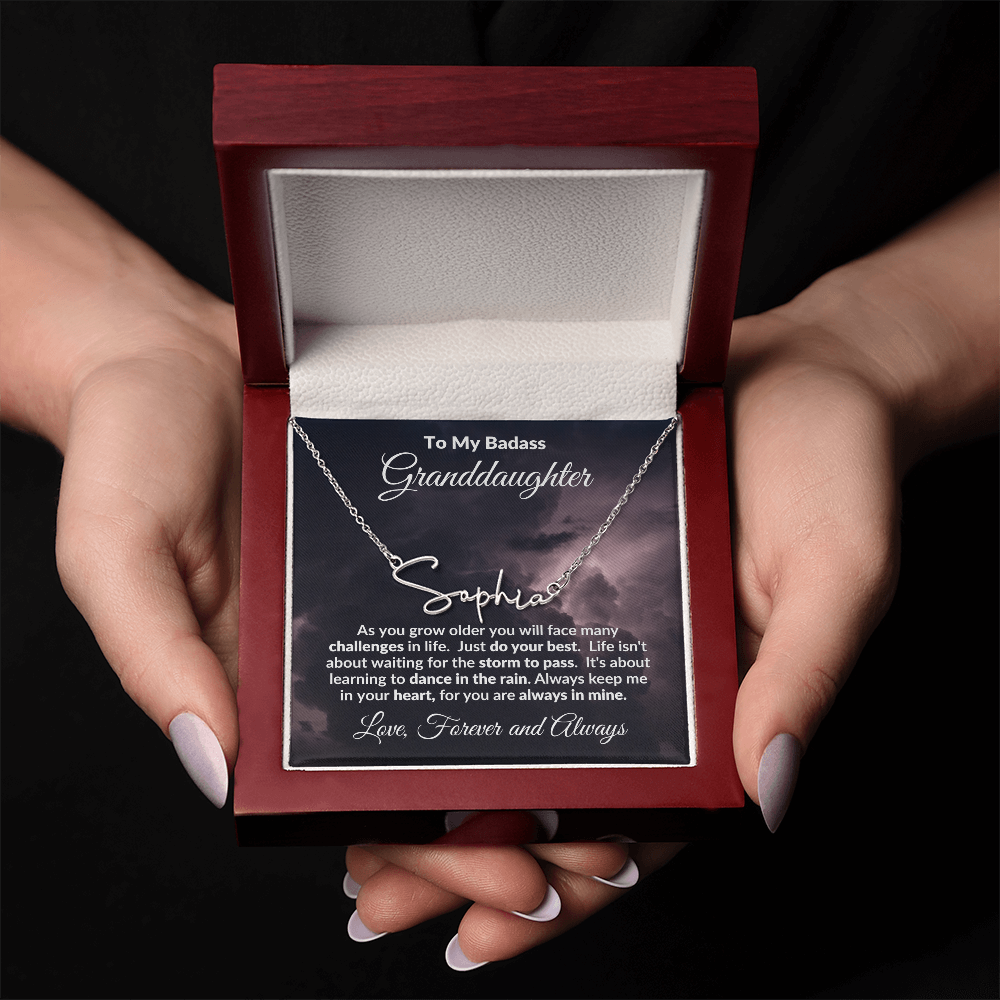 To My Badass Granddaughter Personalized Name Necklace – Inspirational Gift from Grandma • Custom Name Jewelry • Sentimental Keepsake for Birthday, Graduation or Christmas