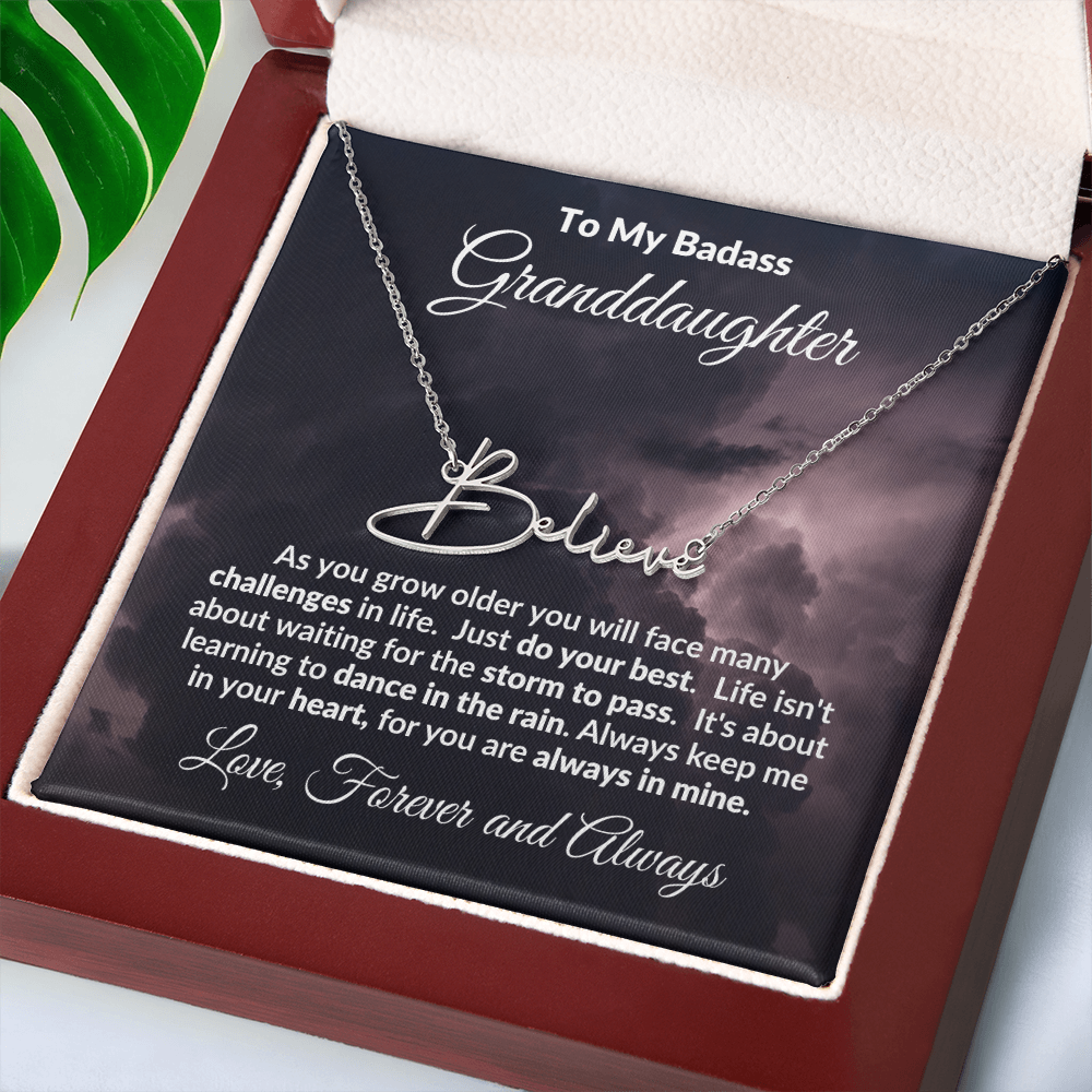 To My Badass Granddaughter Personalized Name Necklace – Inspirational Gift from Grandma • Custom Name Jewelry • Sentimental Keepsake for Birthday, Graduation or Christmas