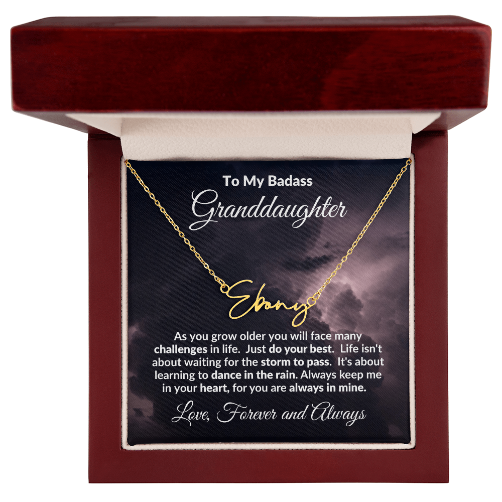 To My Badass Granddaughter Personalized Name Necklace – Inspirational Gift from Grandma • Custom Name Jewelry • Sentimental Keepsake for Birthday, Graduation or Christmas