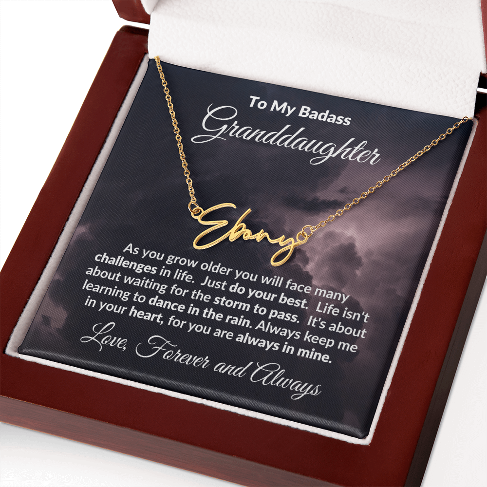 To My Badass Granddaughter Personalized Name Necklace – Inspirational Gift from Grandma • Custom Name Jewelry • Sentimental Keepsake for Birthday, Graduation or Christmas